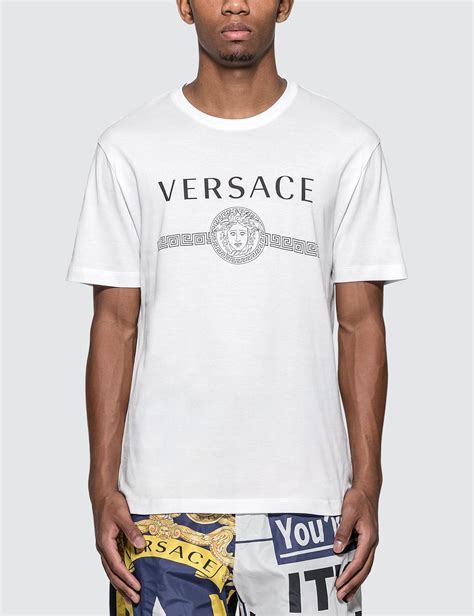 versace white blue yellow t shirt|Versace collection men shirt white.